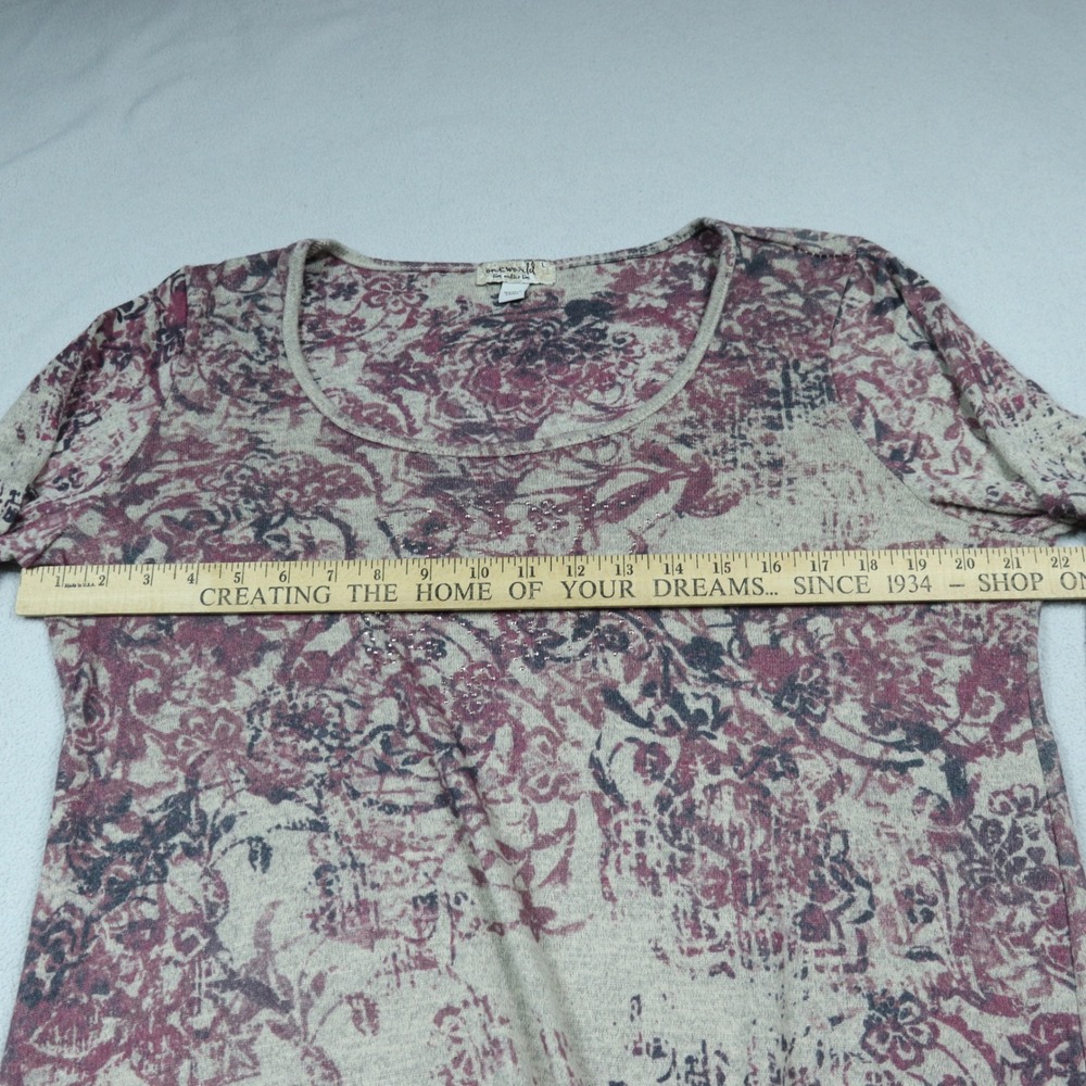 One World Knit Floral Rhinestone Tie Hem Long Sleeve Top Women's Large - Picture 7 of 8